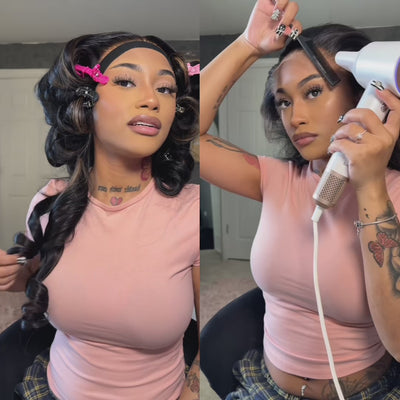 (BUY 1 GET 1 Free) New Arrival Middle Part Highlights Black Mix Blonde Brazilian 1b/S27 Lace Wig Middle Part Pre Plucked Natural Hairline