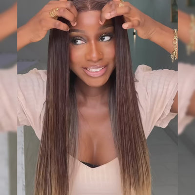 ZSF Hair Fabulous Ombre Dark Brown Blonde Silky Straight HD Lace Closure Virgin Hair Unprocessed Human Hair 1Piece