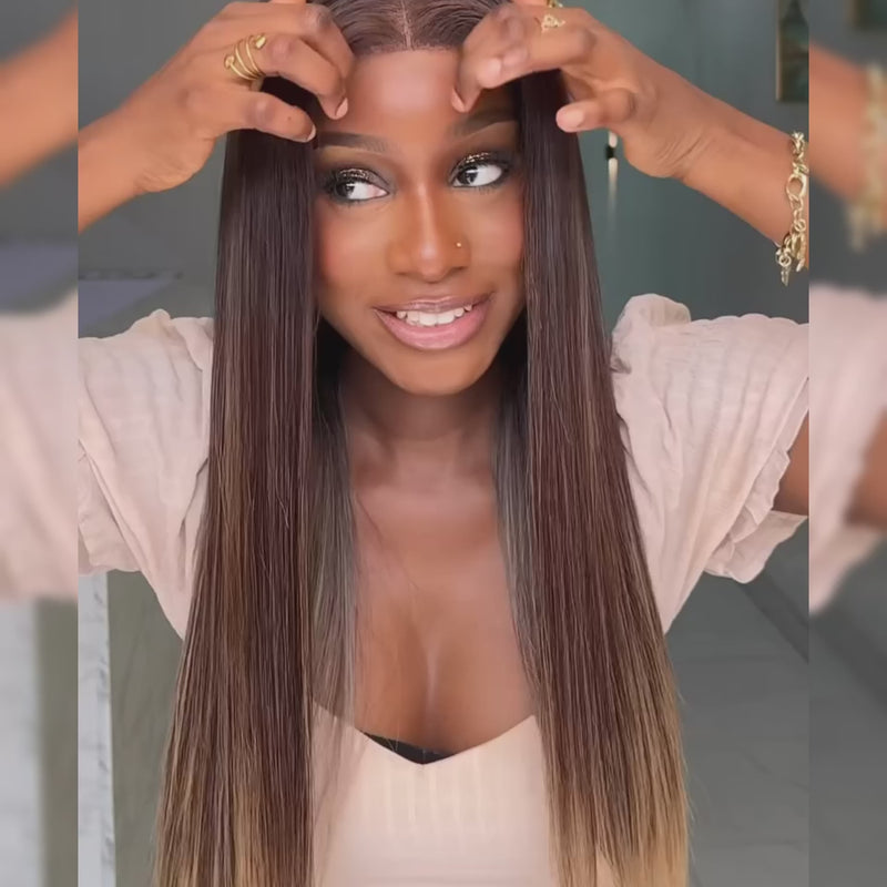 ZSF Hair Fabulous Ombre Dark Brown Blonde Silky Straight HD Lace Closure Virgin Hair Unprocessed Human Hair 1Piece