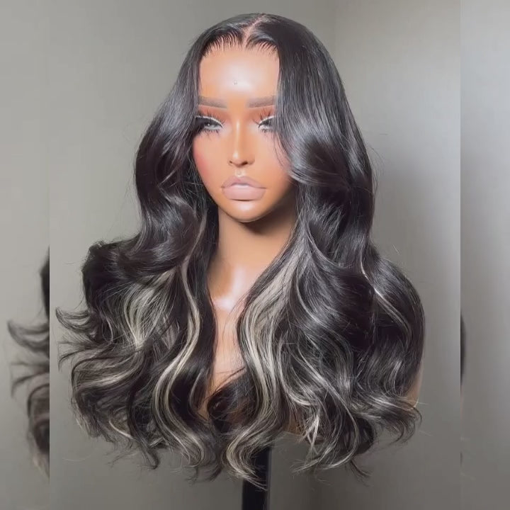 ZSF Trendy Color Black Mix Blonde Highlight Body Wave Wig 1B/613 Virgin Human Hair