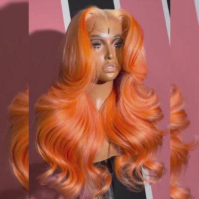 ZSF  Stunning Orange With Honey Blonde 613# Highlight Orange/613# Color Body Wave Lace Frontal Human Wig