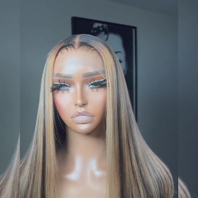 ZSF Chunky Highlight Bob Silky Straight Honey Blonde With Brown Black Highlight P27/4/1B# 100% Premium Hair