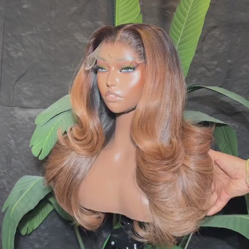 ZSF Ombre Black Dark Honey Blonde Body Wave Middle Part Lace Wig Premium Human Hair 1 PC