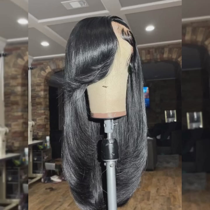 ZSF Limited Design |HD Lace Closure Wig Side Part Bangs Layered Cut Straight Skin Melt Human Hair Pre-pluck