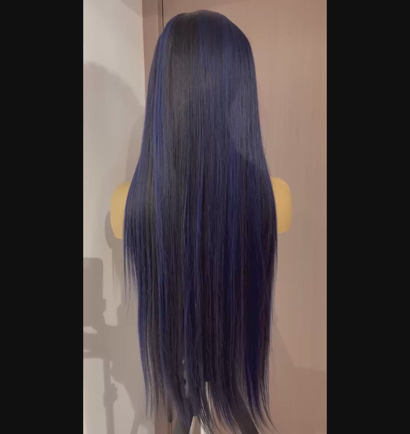 ZSF Hair P1b/blue Straight Transparent Lace Wig Brazilian Human Virgin Hair One Piece
