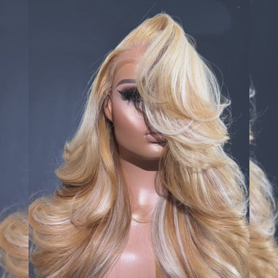 ZSF  Honey Blonde With 613# Highlight P27/613# Color Body Wave C Part Lace Frontal Human Wig