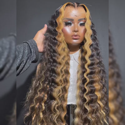 (Ready to Ship) ZSF Hair Two Toned Highlight Black Loose Deep Wave Lace Wig Middle Part Natural Hairline