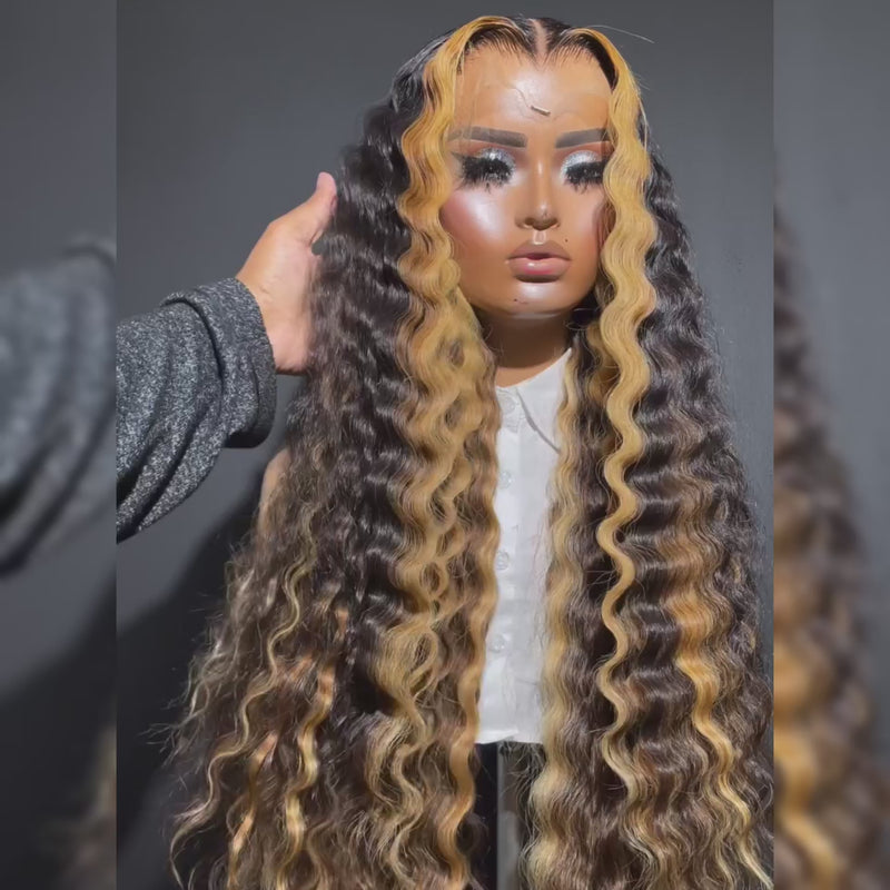 (Ready to Ship) ZSF Hair Two Toned Highlight Black Loose Deep Wave Lace Wig Middle Part Natural Hairline