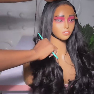 (BUY 1 GET 1 Free)ZSF Customized Tip Wavy Hair HD Lace Closure Wig Virgin Hair Unprocessed Human Hair Natural Black