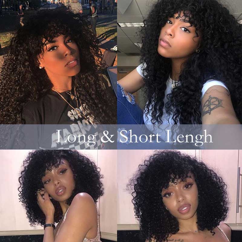 ZSF Short BoB Curly  Wig With Bangs Bouncy Curly Glueless Wear Go Bob Wigs Full Machine Made