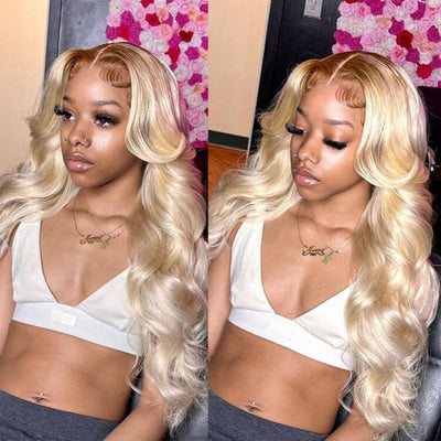 (Clearance Sale) ZSF Hair T4/613 Blonde Virgin Hair Straight Lace Frontal Wig 100% Human Hair 1Piece