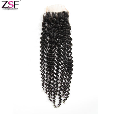 ZSF Hair Kinky Curly Human Hair Lace Closure 4x4 Natural Black Middle /Free/3 Part 1piece