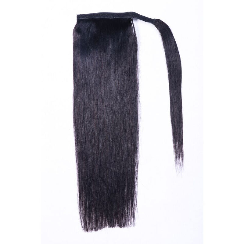 ZSF Straight Ponytail Human Hair With Clip In Extensions Natural Black One Piece