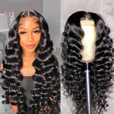 ZSF Hair Loose Wave 13*6 Transparent Lace Frontal Wig Unprocessed Human Virgin Hair 1Piece Natural Black