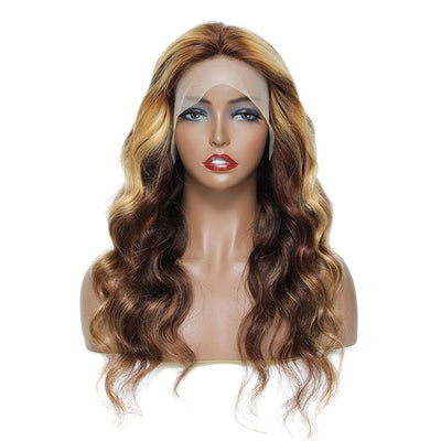 ZSF Highlights 4/27# Brown Honey Blonde Brazilian Body Wave Lace Wig Pre Plucked 1PC