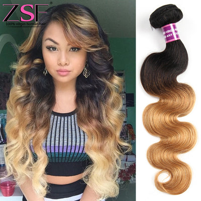 ZSF Hair 8A Grade Ombre Hair 1Bundle Brazilian Body Wave Hair Bundles Black Roots Hair Weave (1B 27# )