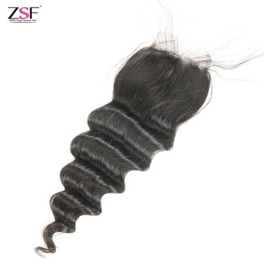 ZSF Hair Loose Deep Wave HD Lace Closure 4x4/5x5 Human Hair Natural Black Color Middle /Free/3 Part 1 piece
