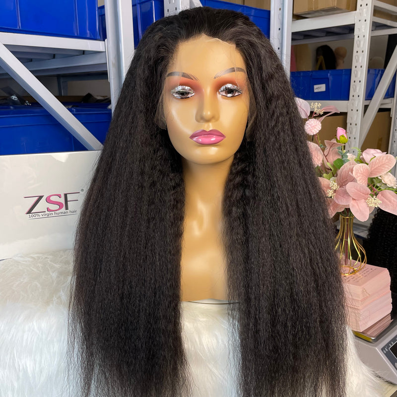 ZSF Hair HD 13*4 Lace Frontal Wig Kinky Straight Virgin Hair Unprocessed Human Hair 1Piece Natural Black