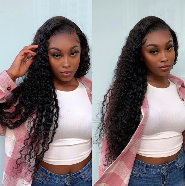 ZSF Hair Water Wave 13*6 Transparent Lace Frontal Wig Unprocessed Human Virgin Hair 1Piece Natural Black
