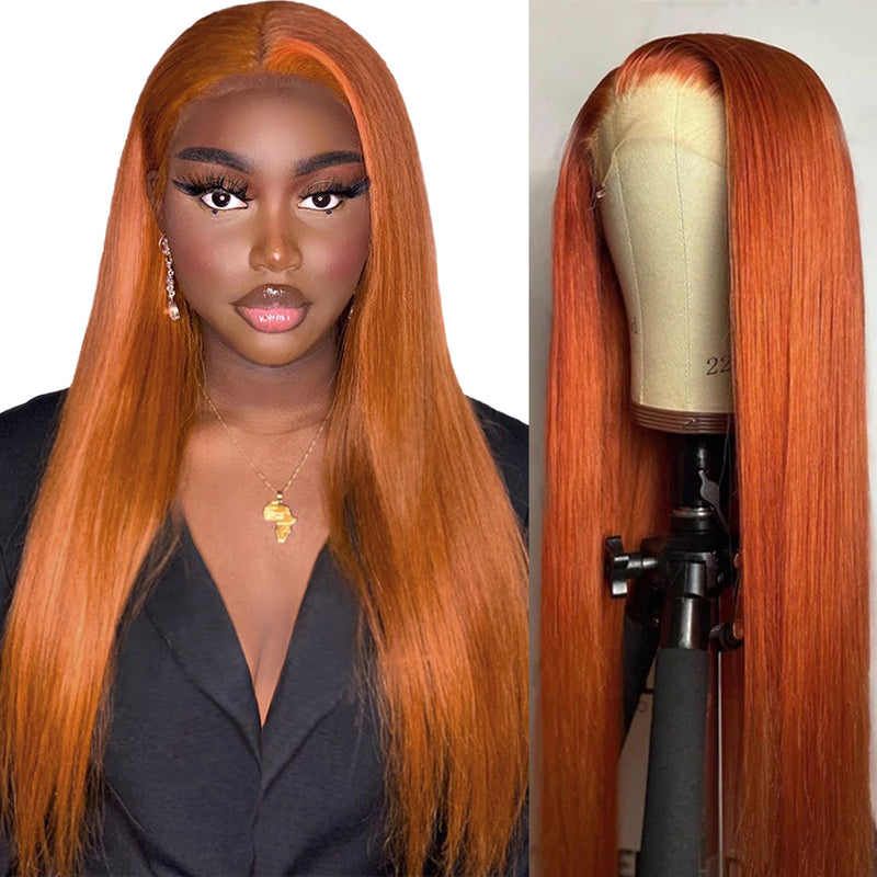 ZSF Hair Ginger Straight Transparent Lace Wig Brazilian Colored Orange Human Virgin Hair One Piece