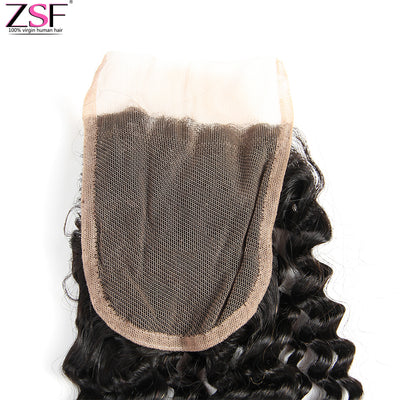 ZSF Hair Kinky Curly Human Hair Lace Closure 4x4 Natural Black Middle /Free/3 Part 1piece 10A