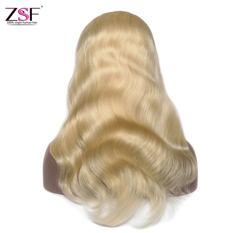 ZSF 613 Russian Blonde Body Wave Transparent Lace Wig 100% Human Hair 1Piece