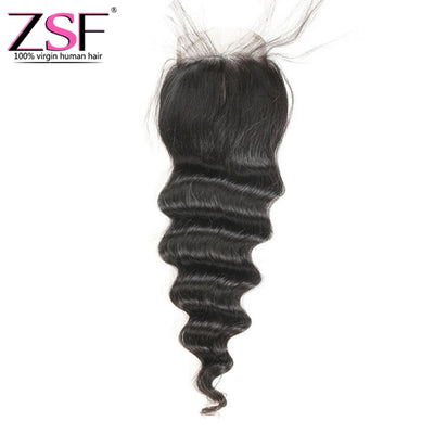 ZSF Hair 8A Grade 4x4/5x5 Loose Deep Wave Lace Closure Human Hair Natural Color Middle /Free/3 Part 1piece