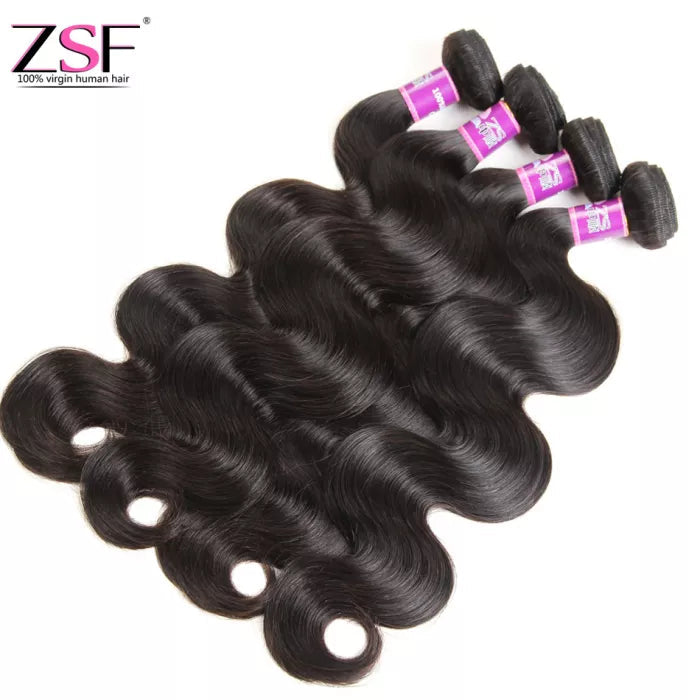 Free Shipping Body Wave 3Bundles With Lace Closure 8A Grade 100% Human Hair Natural Black