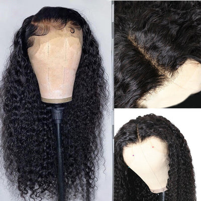 ZSF Kinky Curly Invisible 13*6 HD Lace Frontal Wig Human Virgin Hair Black Color