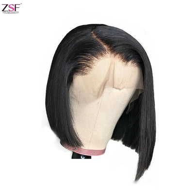 ZSF Hair Short Bob Lace Wig Brazilian Straight Virgin Hair Unprocessed Human Hair 1Piece