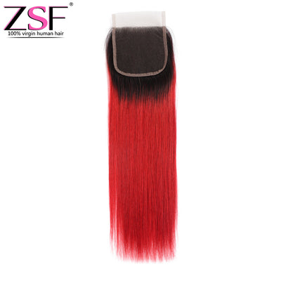 ZSF Hair 8A Grade Brazilian Straight Colored Human Hair 4x4 Lace Closure 1 piece(1B Red)
