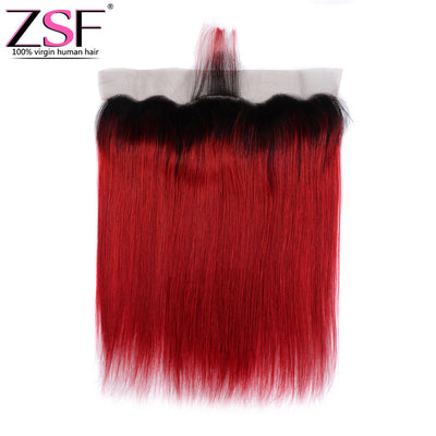 ZSF Hair 8A Grade 1BRed Ombre Straight Lace Frontal 13x4 Free Part 1piece