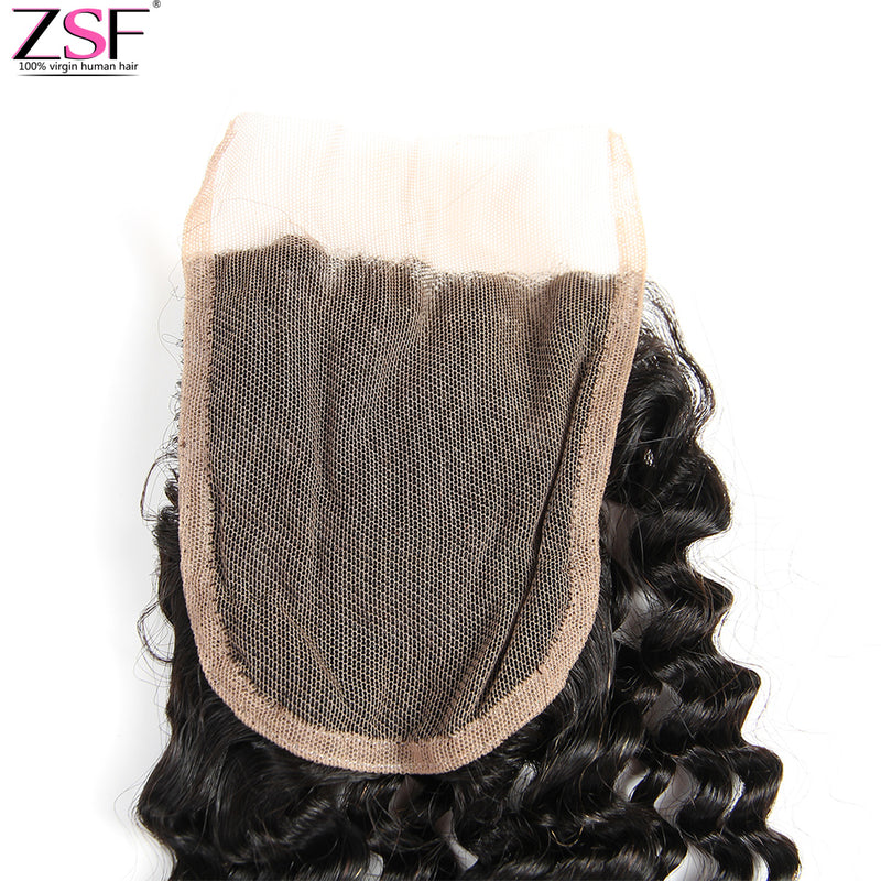 ZSF Hair 8A Grade 4x4/5x5 Lace Closure Kinky Curly Human Hair Natural Black Middle /Free/3 Part 1piece