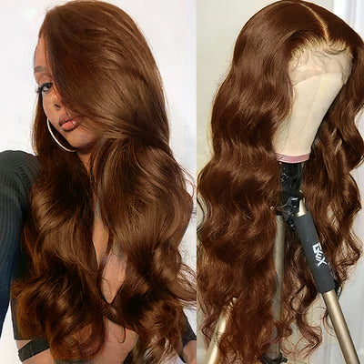 ZSF Chestnut Brown #4 Body Wave Colored Lace Long Human Hair Wig