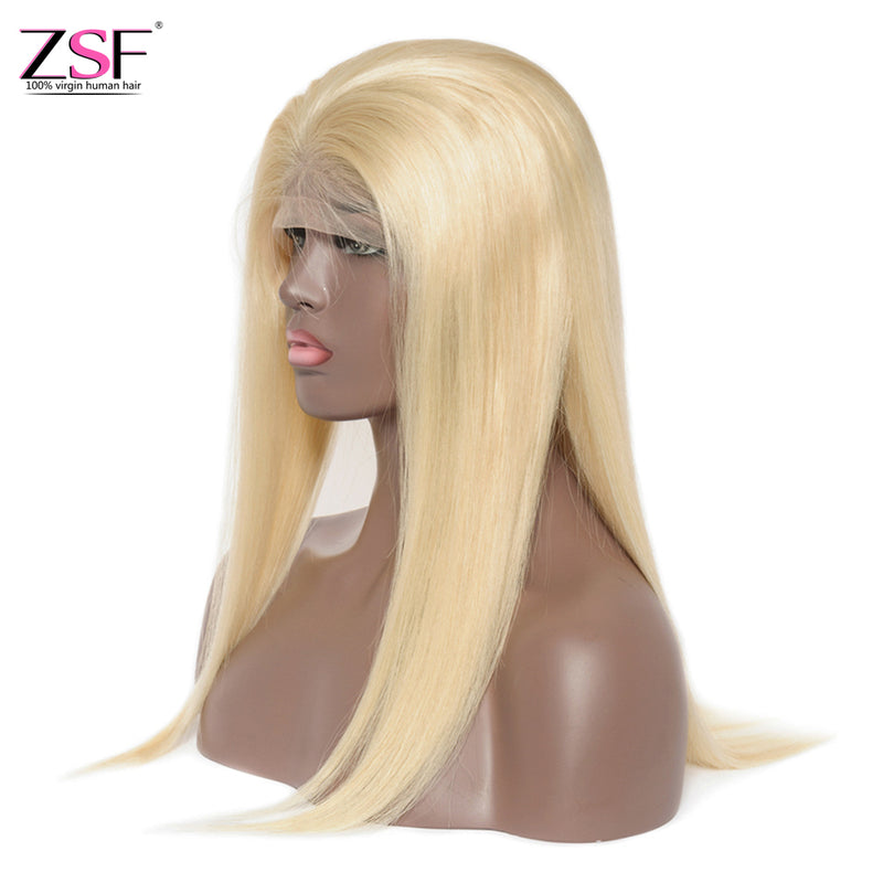 ZSF Hair Russian 613 Blonde Remy Hair Straight Lace Frontal Wig 100% Human Hair