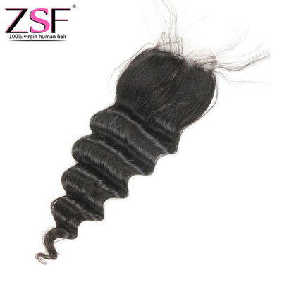 ZSF Hair 8A Grade 4x4/5x5 Loose Deep Wave Lace Closure Human Hair Natural Color Middle /Free/3 Part 1piece