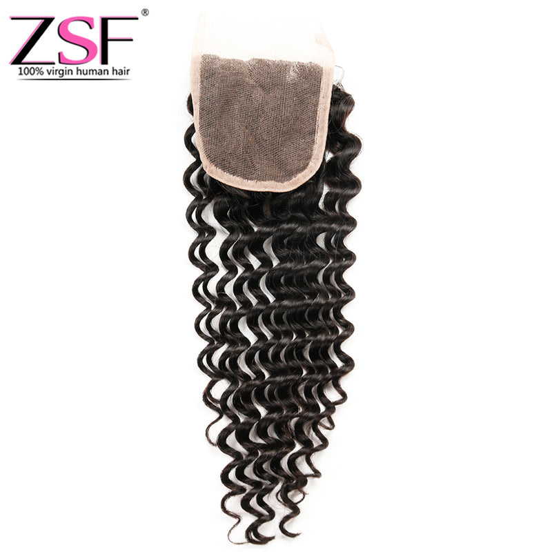 7A Grade Deep Curly Human Hair Lace Closure 4x4/5*5 Natural Black Middle /Free Part 1 piece