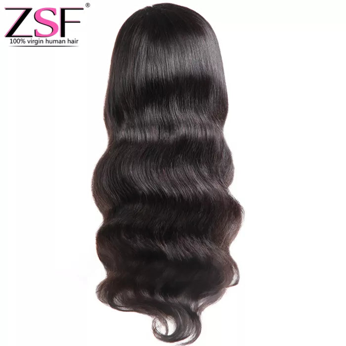 ZSF Hair Body Wave Virgin Hair Full Lace Wig 150% Density Unprocessed Human Hair 1Piece Natural Black