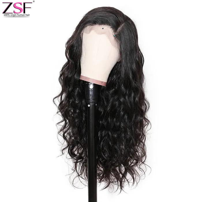 ZSF Hair Body Wave 13*4 Transparent Lace Frontal Wig Unprocessed Human Virgin Hair 1Piece Natural Black