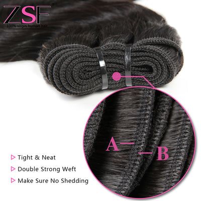 ZSF Hair 8A Grade Water Wave Virgin Hair 3Bundles With Lace Frontal Natural Black