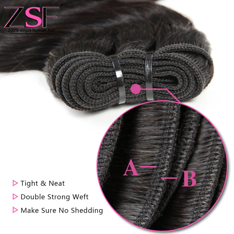 ZSF Water Wave Virgin Hair 4Bundles With Frontal 100% Human Hair 8A Grade Natural Black