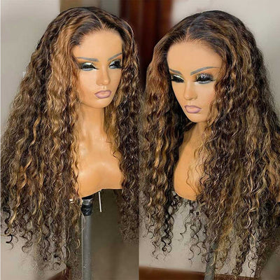 ZSF Hair 4/27# Highlight Brazilian Water Wave Curly Lace Wig Pre Plucked 1pc