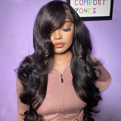 ZSF Hair Body Wave 13*4 Transparent Lace Frontal Wig Unprocessed Human Virgin Hair 1Piece Natural Black