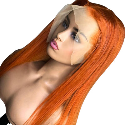 ZSF Hair Ginger Straight 4*4/5*5/13*4/13*6 Transparent Lace Wig Brazilian Colored Orange Human Virgin Hair One Piece.