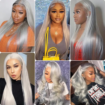 ZSF Best Light Icy Silver Grey Straight Colored Lace Hair Wig For Woman
