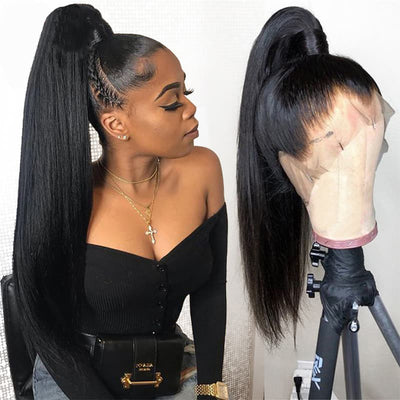 ZSF Hair Straight 360 Lace Frontal Wig Unprocessed Human Virgin Hair 1Piece Natural Black