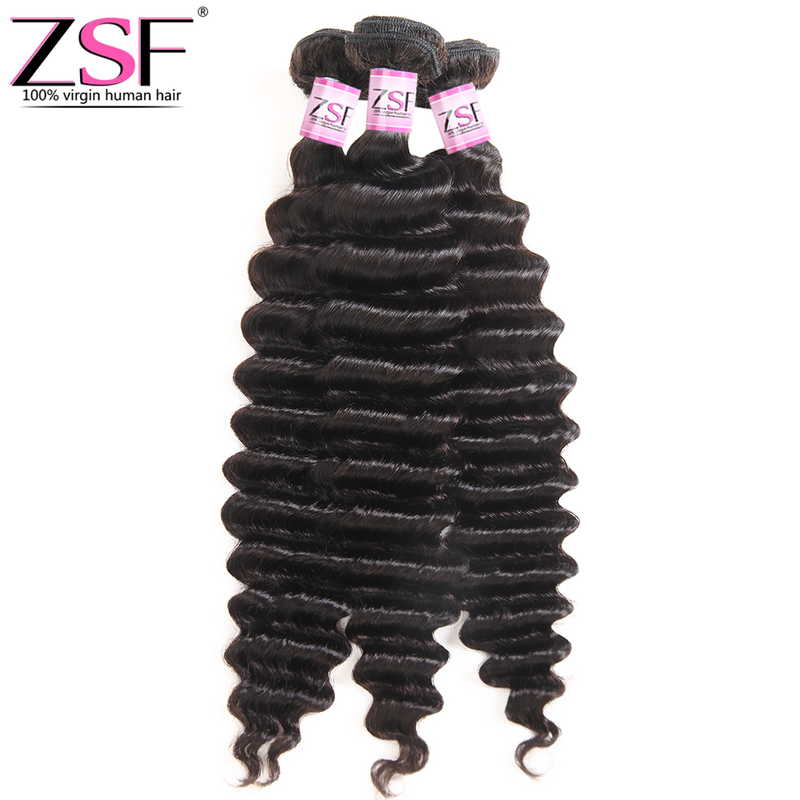 ZSF Hair Grade 8A Grade Deep Wave 1Bundle 100% unprocessed Human Hair Extensions Natural Black