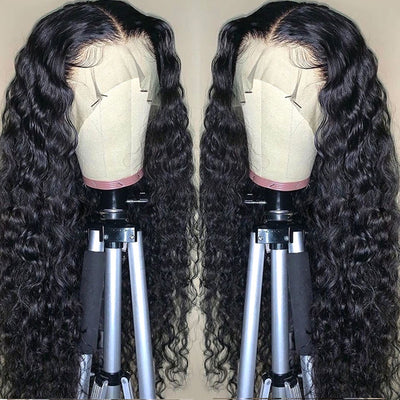 ZSF Hair Deep Wave 13*4 Transparent Lace Frontal Wig Virgin Hair 100% Human Hair 1Piece Natural Black