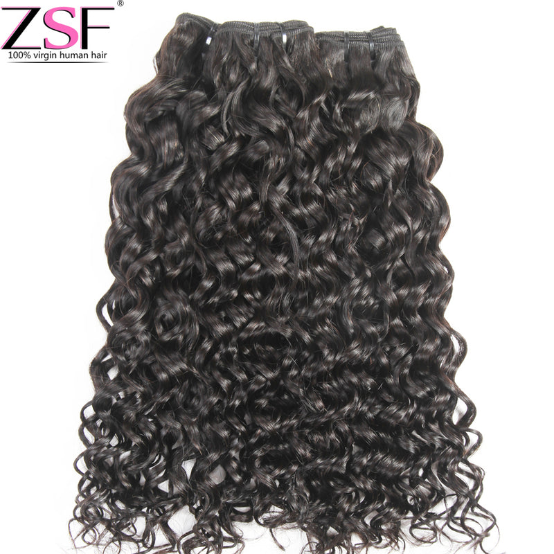Free Shipping ZSF Hair 8A Grade Water Wave Virgin Hair 3Bundles With Lace Frontal Natural Black