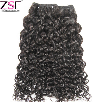 ZSF Water Wave 4Bundles With Lace Closure 8A Grade 100% Human Hair Natural Black